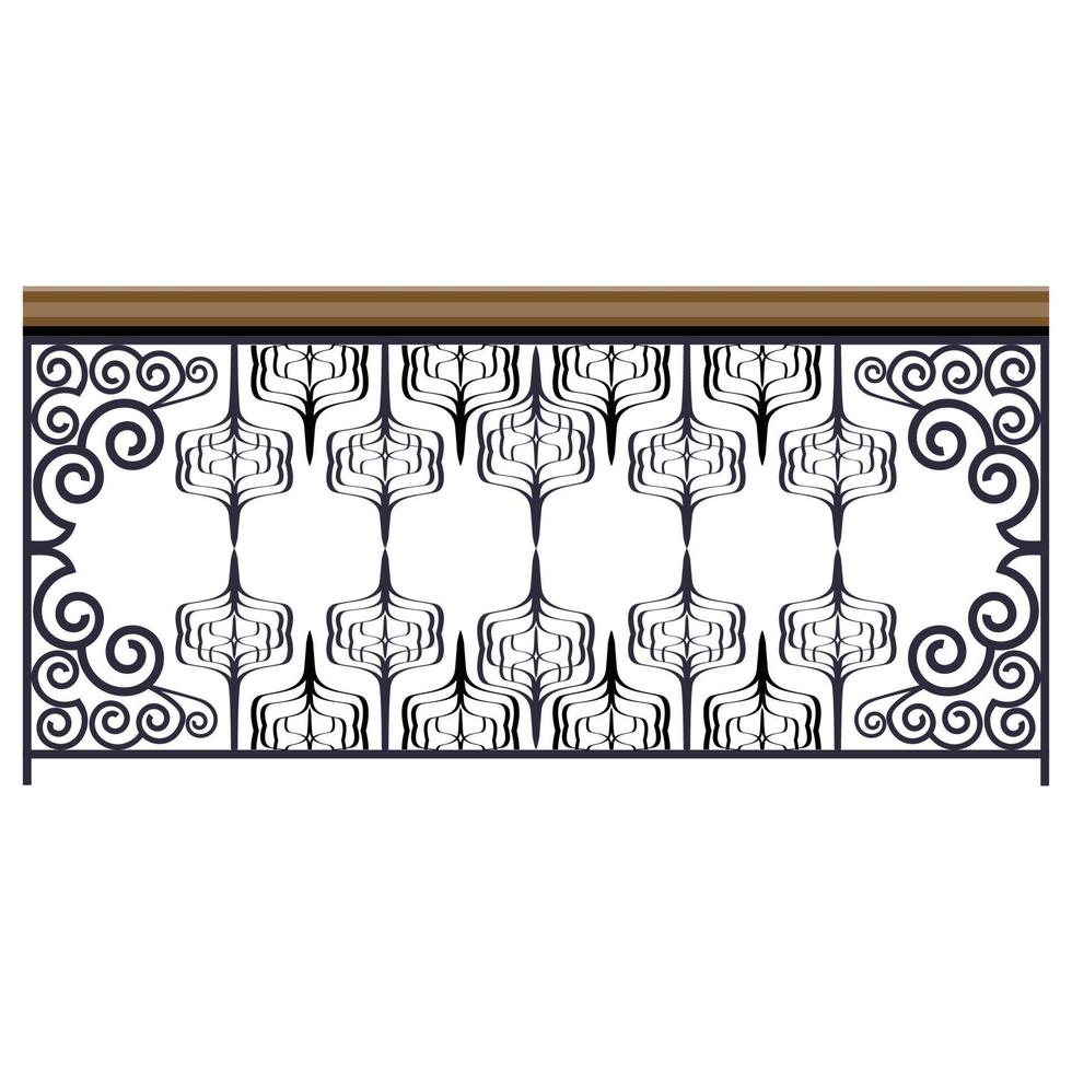 Metal forging handrails in realistic style. Blacksmithing work. Balcony railings. Colorful vector illustration isolated on white background.