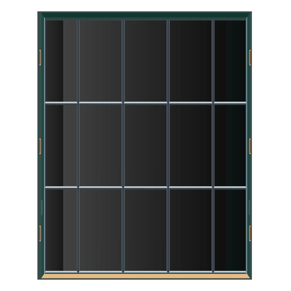 Large window in realistic style. Traditional shop facade. Front view. Showcase with transparent glass. Colorful vector illustration isolated on white background.