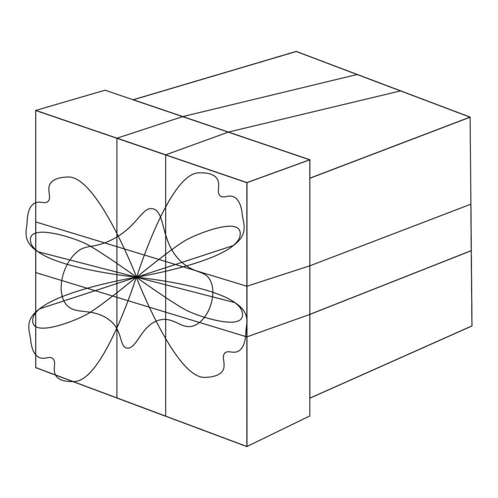 Gift present Box with Ribbon in lineart. Vector illustration on a white background.
