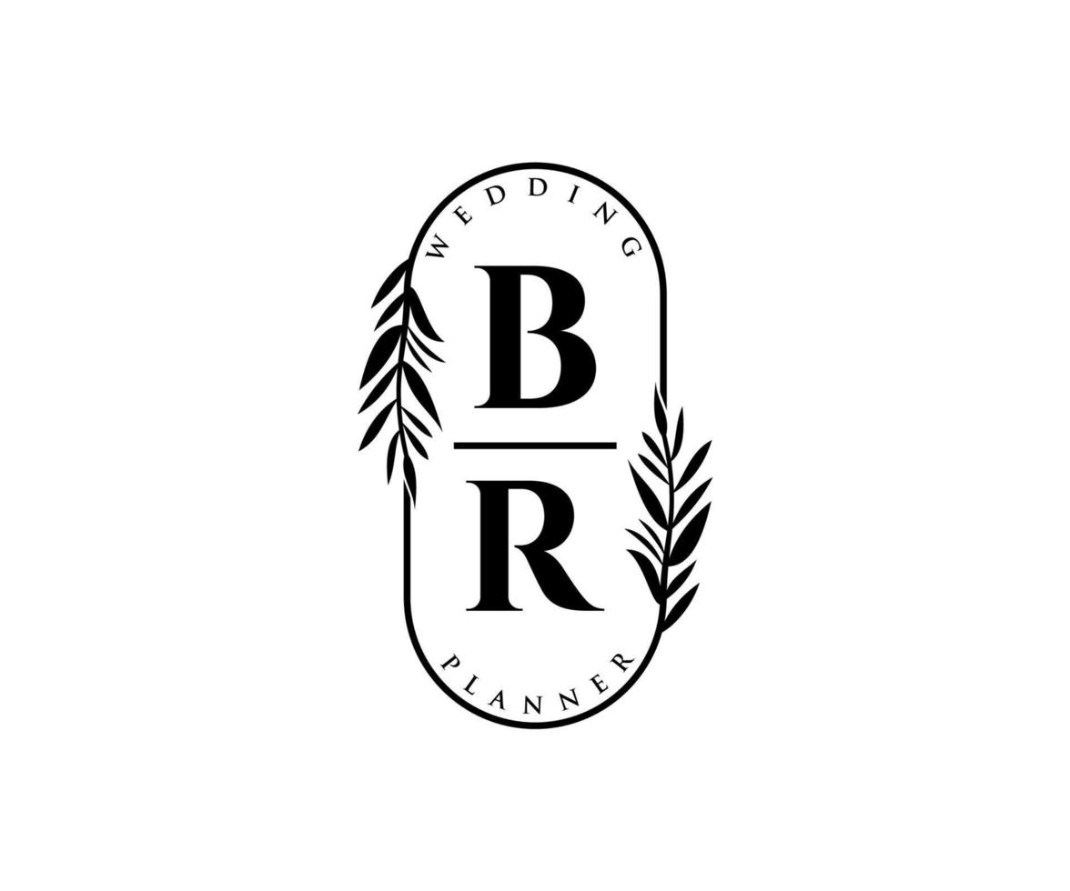 BR Initials letter Wedding monogram logos collection, hand drawn modern minimalistic and floral templates for Invitation cards, Save the Date, elegant identity for restaurant, boutique, cafe in vector