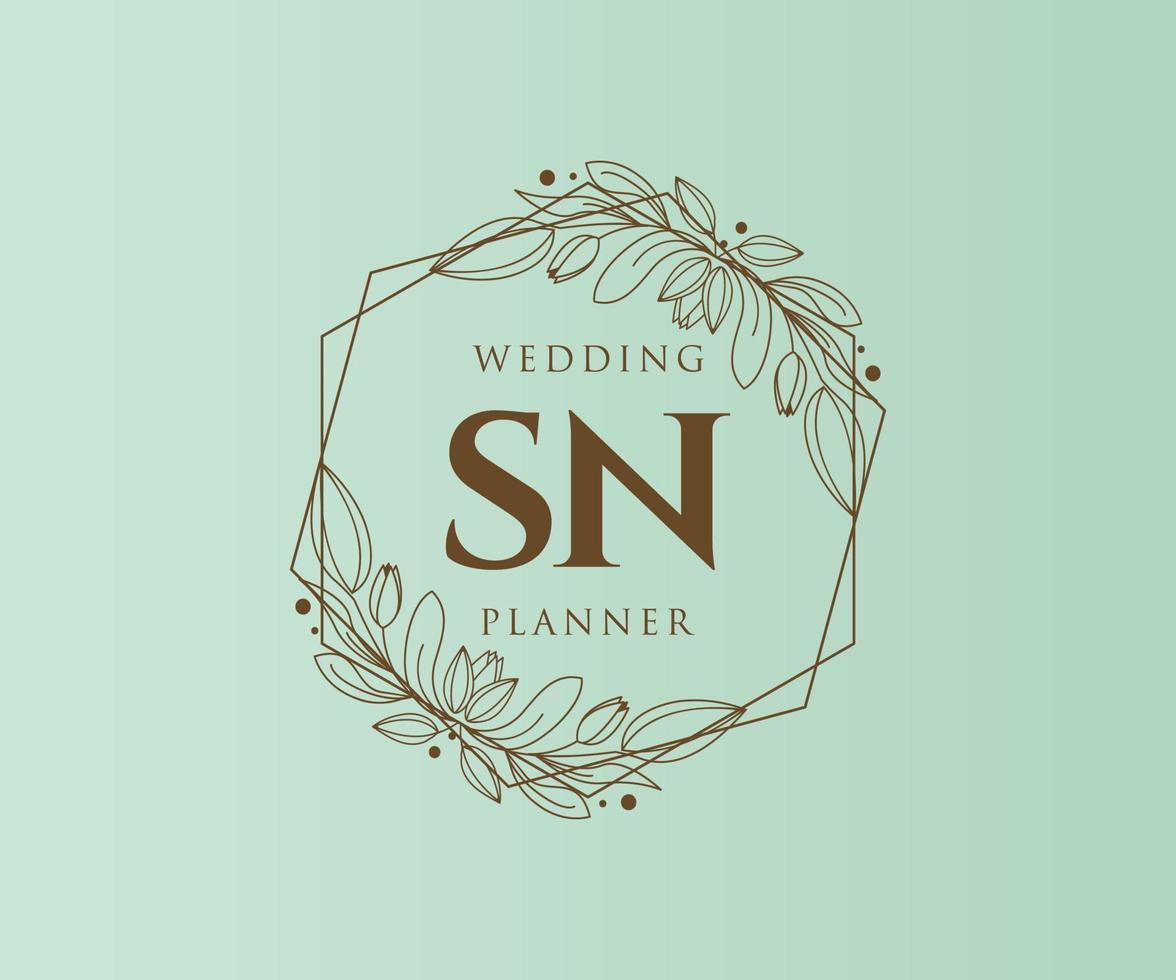 SN Initials letter Wedding monogram logos collection, hand drawn modern minimalistic and floral templates for Invitation cards, Save the Date, elegant identity for restaurant, boutique, cafe in vector
