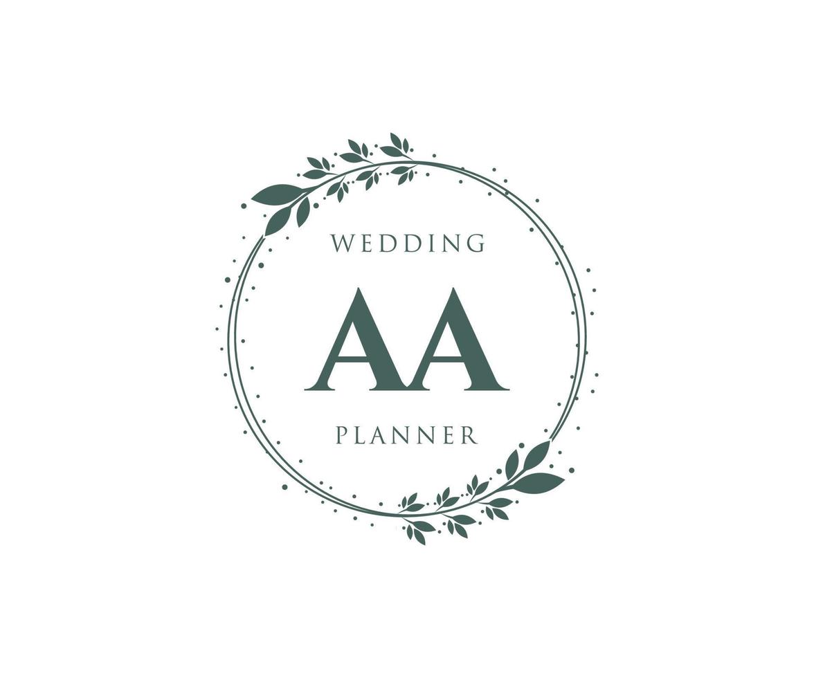 AA Initials letter Wedding monogram logos collection, hand drawn modern minimalistic and floral templates for Invitation cards, Save the Date, elegant identity for restaurant, boutique, cafe in vector