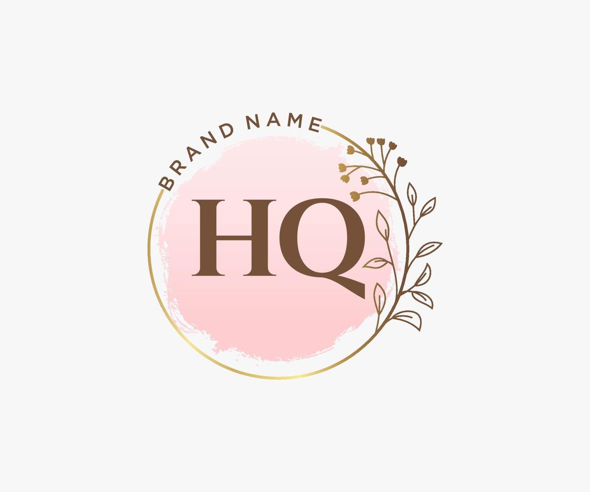 Initial HQ feminine logo. Usable for Nature, Salon, Spa, Cosmetic and Beauty Logos. Flat Vector Logo Design Template Element.