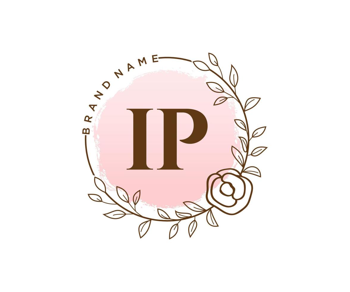 Initial IP feminine logo. Usable for Nature, Salon, Spa, Cosmetic and Beauty Logos. Flat Vector Logo Design Template Element.