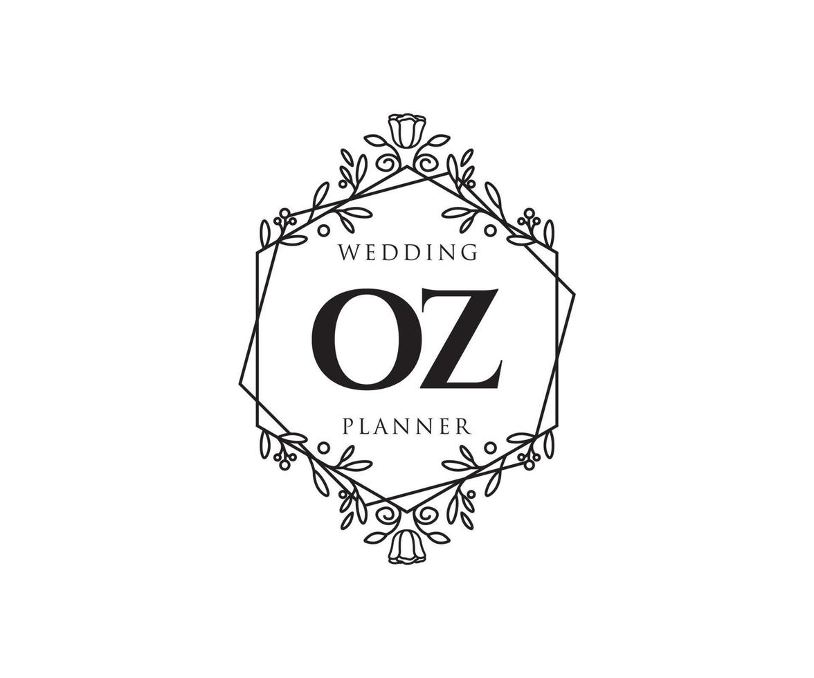 colección de logotipos de monograma de boda con letras iniciales de oz, plantillas florales y minimalistas modernas dibujadas a mano para tarjetas de invitación, guardar la fecha, identidad elegante para restaurante, boutique, café en vector