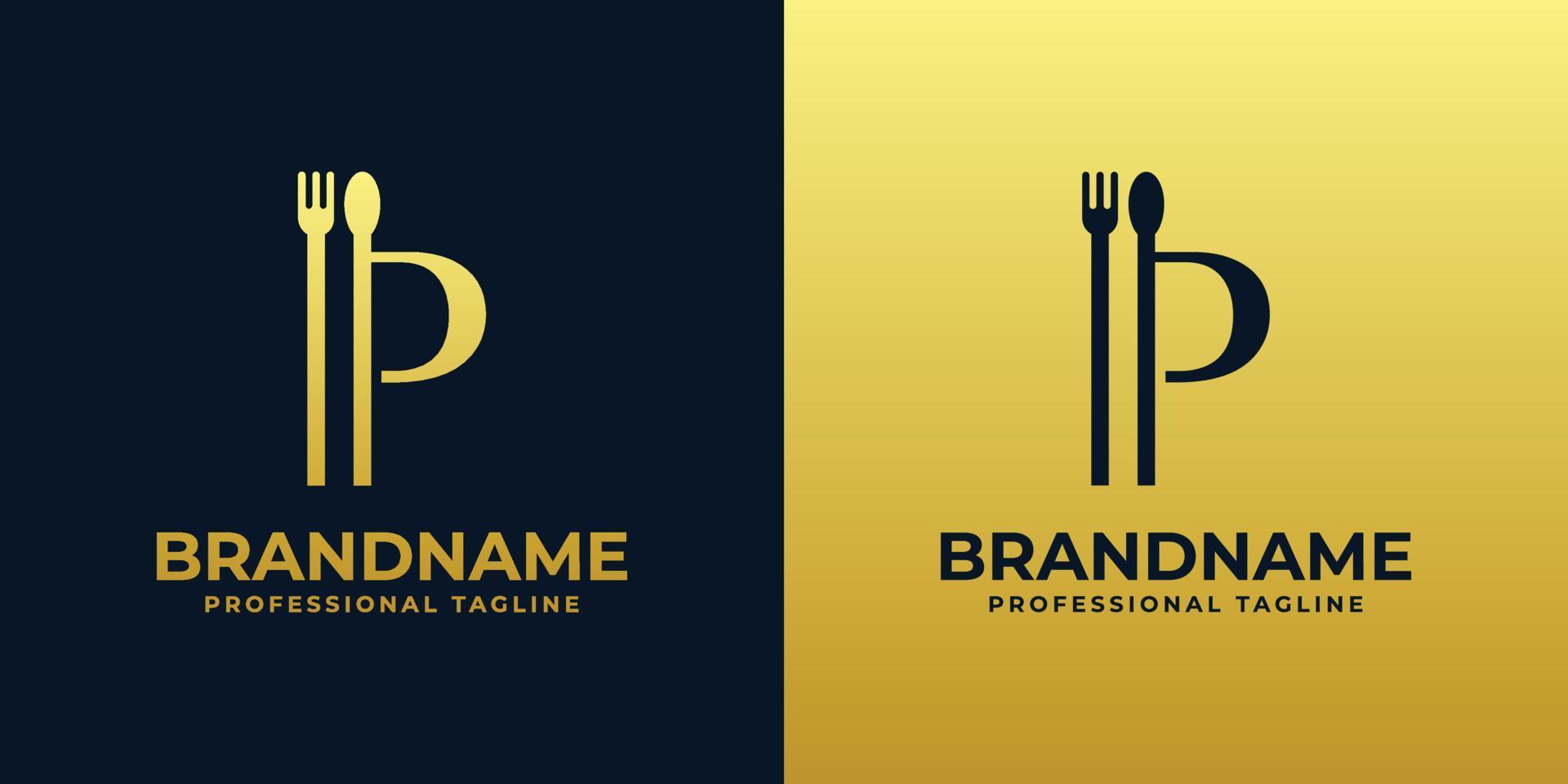 logotipo de restaurante con letra p, adecuado para cualquier negocio relacionado con restaurante, cafetería, catering con iniciales p. vector