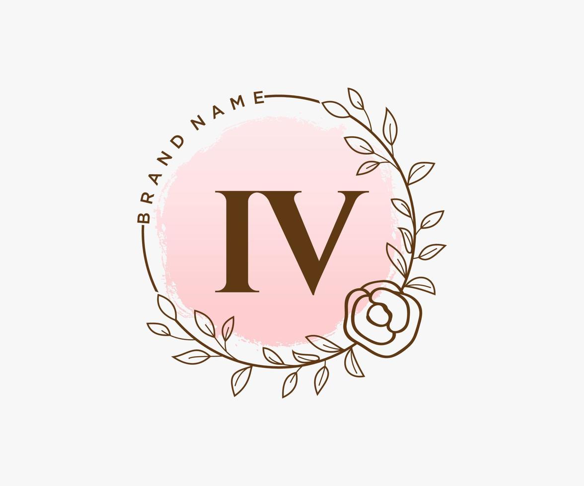 Initial IV feminine logo. Usable for Nature, Salon, Spa, Cosmetic and Beauty Logos. Flat Vector Logo Design Template Element.