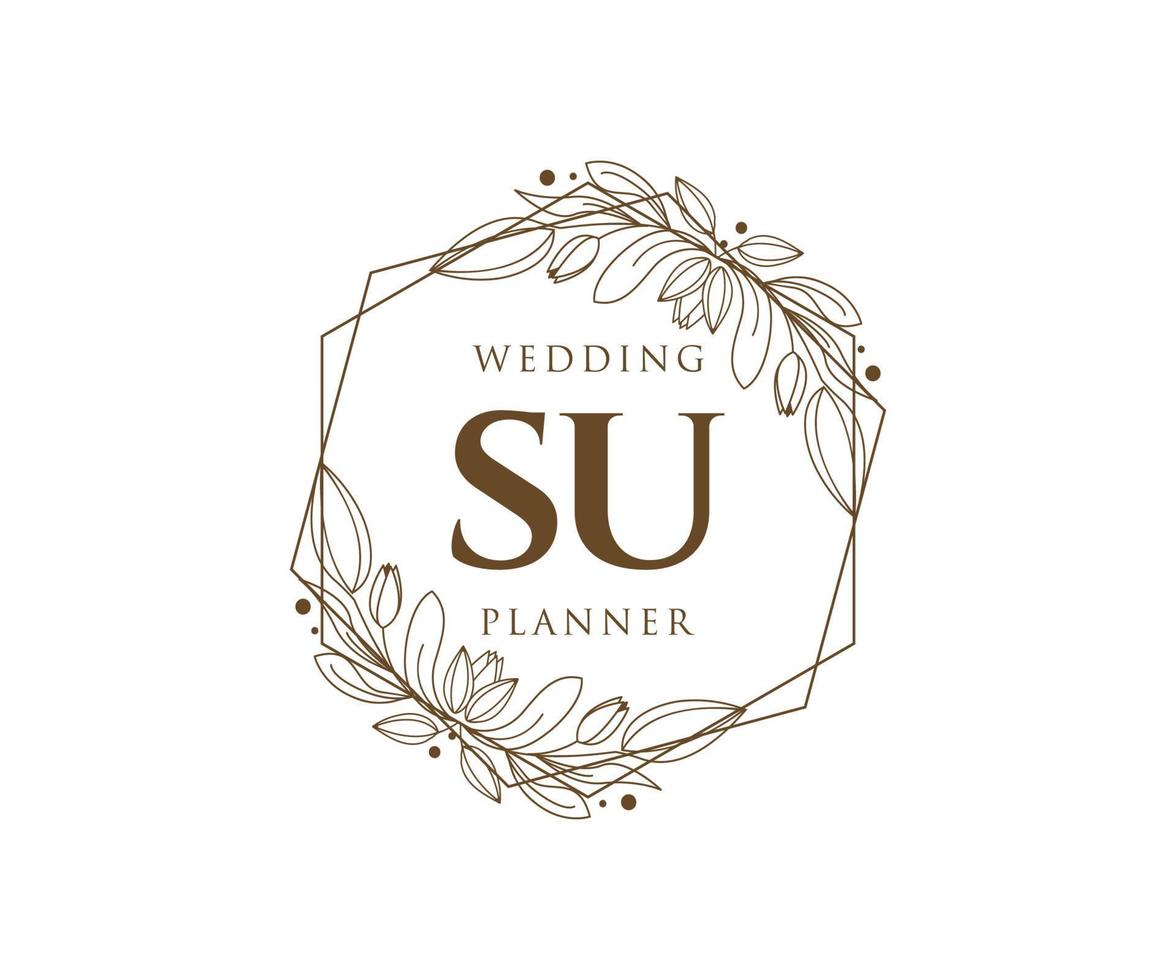 SU Initials letter Wedding monogram logos collection, hand drawn modern minimalistic and floral templates for Invitation cards, Save the Date, elegant identity for restaurant, boutique, cafe in vector
