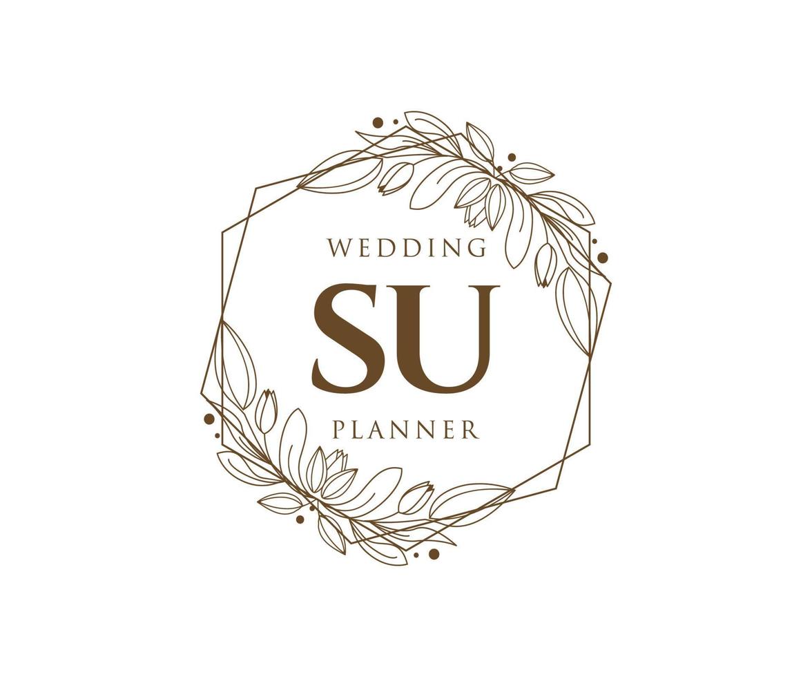 colección de logotipos de monograma de boda con letras iniciales de su, plantillas florales y minimalistas modernas dibujadas a mano para tarjetas de invitación, guardar la fecha, identidad elegante para restaurante, boutique, café en vector