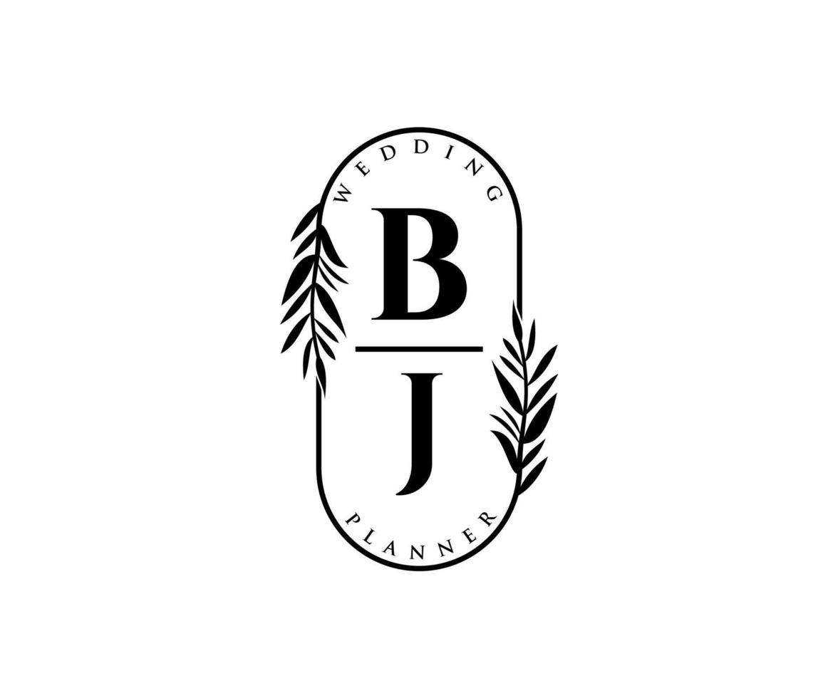 colección de logotipos de monograma de boda con letras iniciales bj, plantillas florales y minimalistas modernas dibujadas a mano para tarjetas de invitación, guardar la fecha, identidad elegante para restaurante, boutique, café en vector