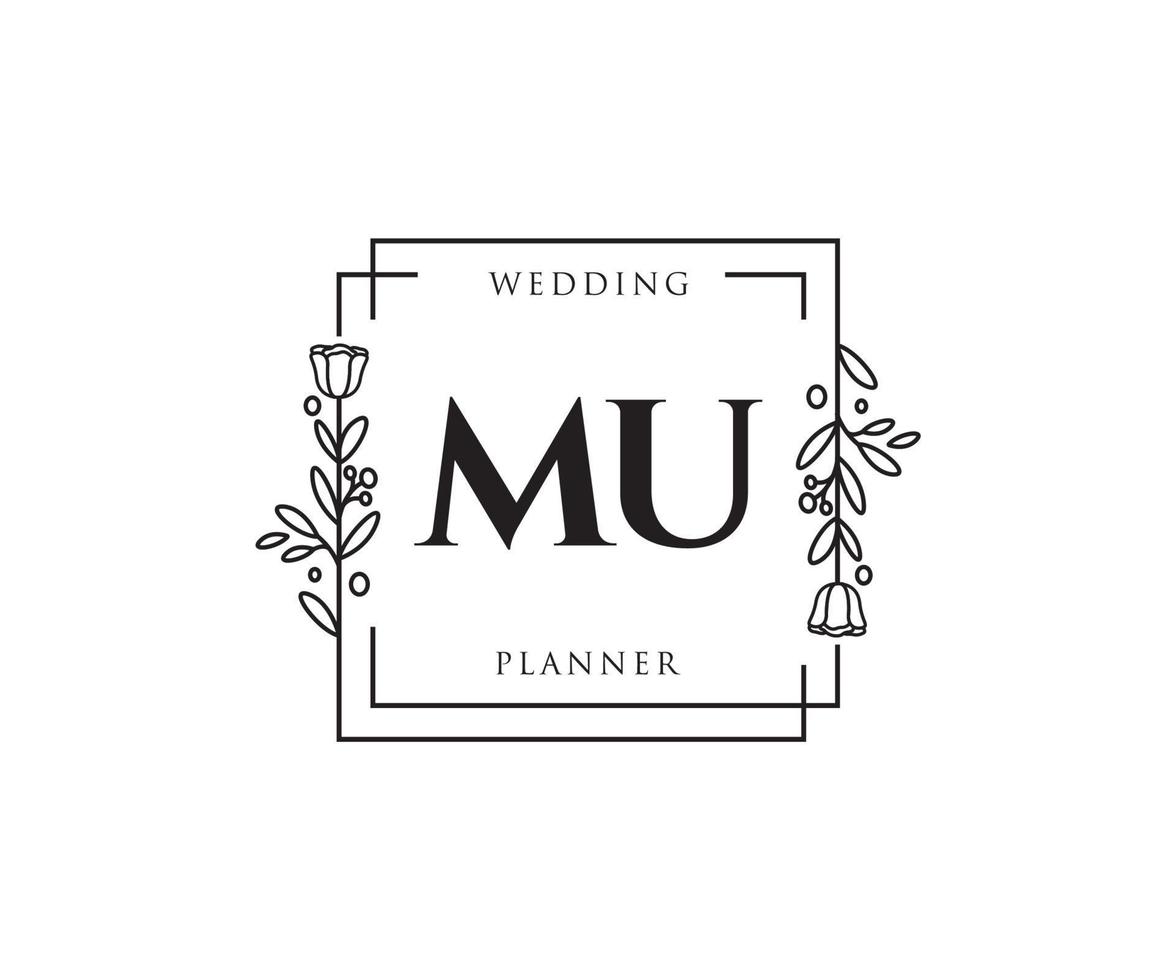Initial MU feminine logo. Usable for Nature, Salon, Spa, Cosmetic and Beauty Logos. Flat Vector Logo Design Template Element.