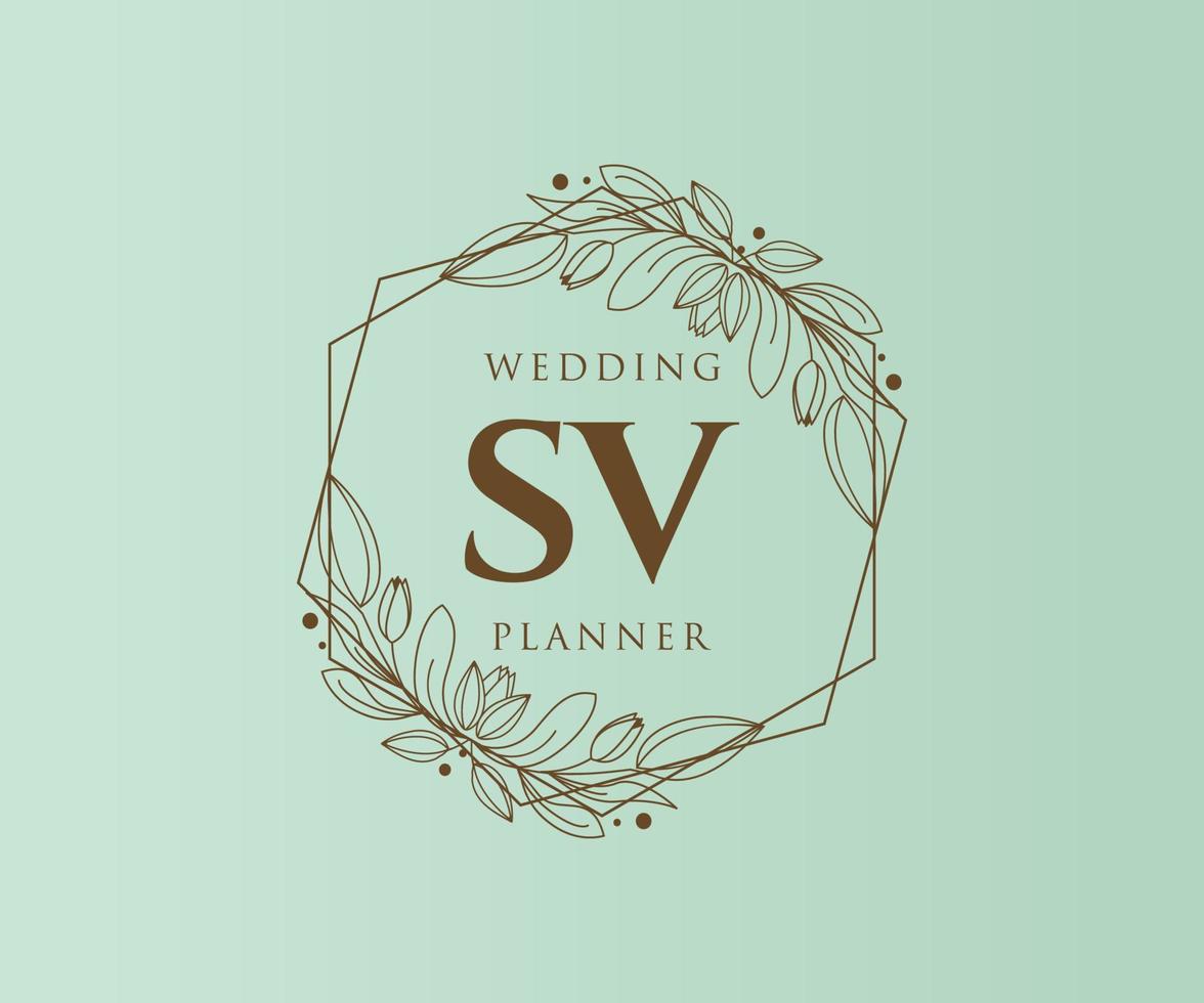 SV Initials letter Wedding monogram logos collection, hand drawn modern minimalistic and floral templates for Invitation cards, Save the Date, elegant identity for restaurant, boutique, cafe in vector