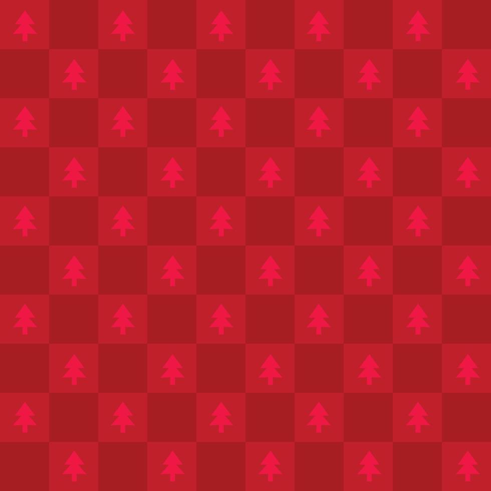 Cute retro vintage Christmas Checkerboard seamless pattern vector background. Abstract festive red repeat texture wallpaper with xmas christmas tree icon silhouette, modern trendy textile design