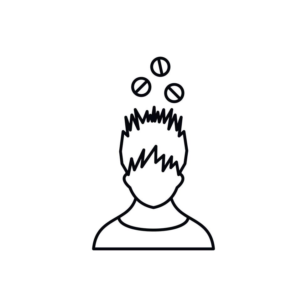 hombre con tabletas sobre el icono de la cabeza, estilo de contorno vector