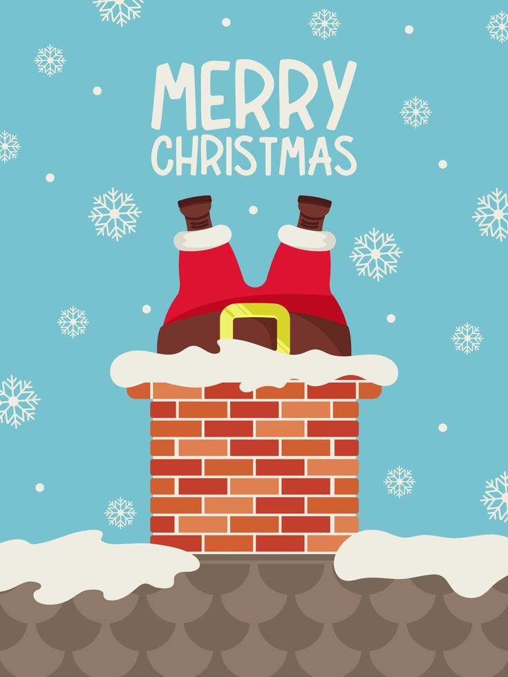 santa claus en la chimenea, postal con estilo. Feliz Navidad. ilustración vectorial vector