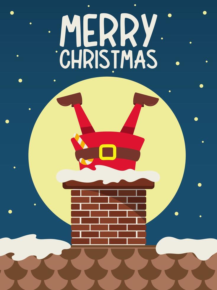 Cheerful santa, santa claus in the chimney. Vector illustration