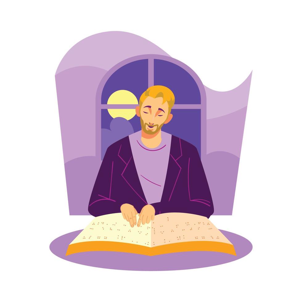 Young Man Reading Braille Book vector