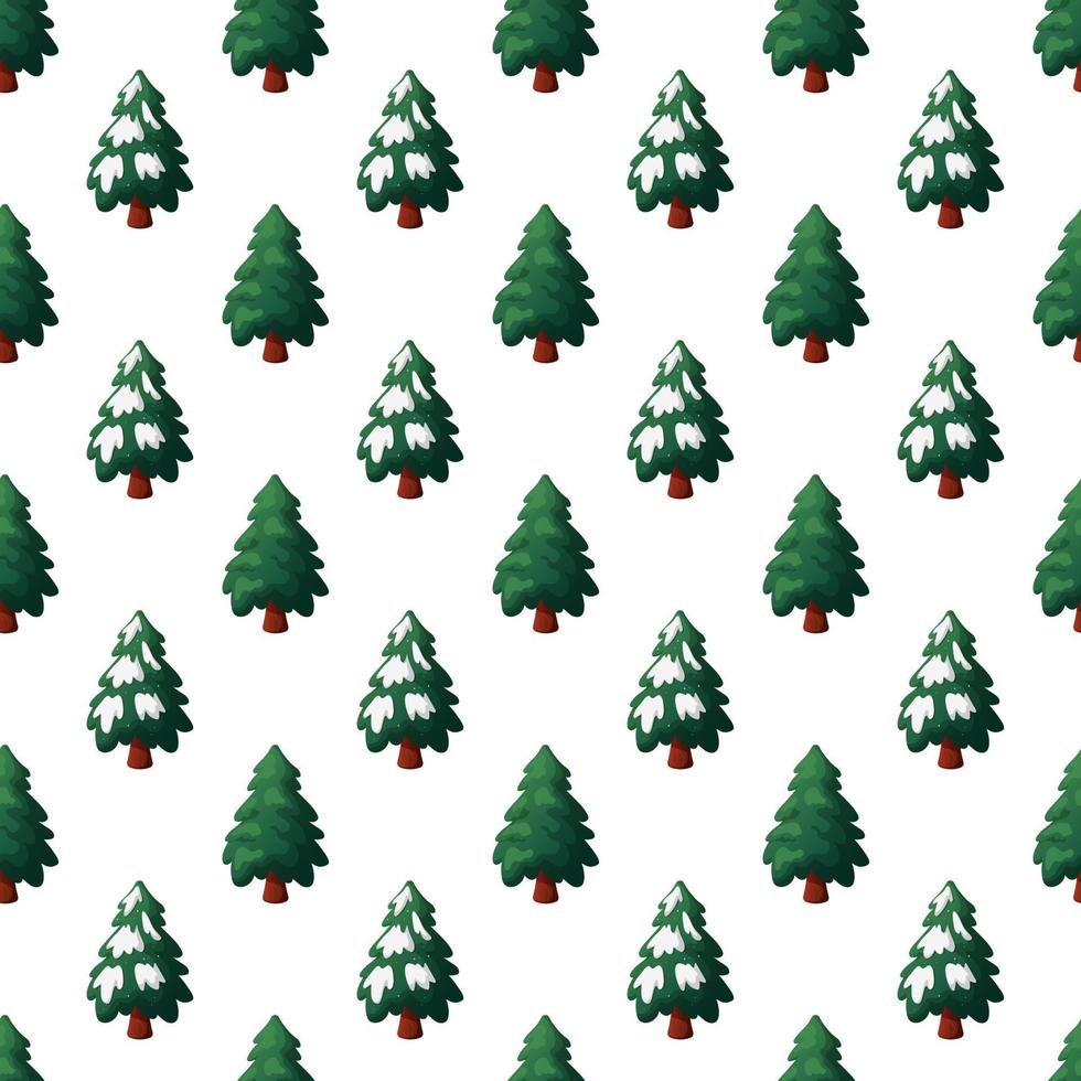 Pattern with Christmas tree with snow on white background vector