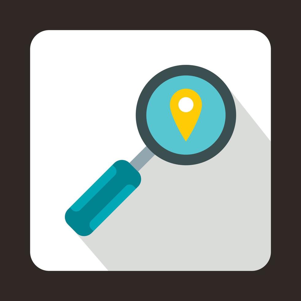 Magnifying glass and pin pointer icon, flat style vector