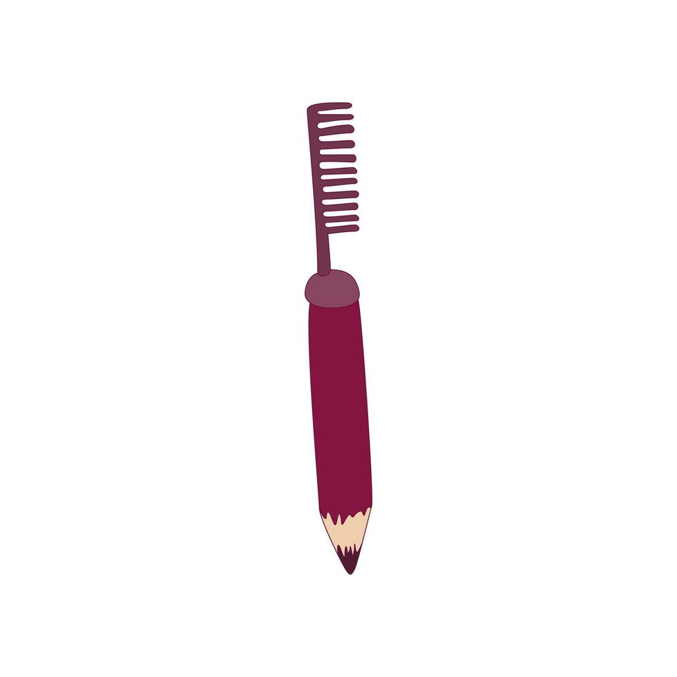 Cosmetic pencil with comb icon, cartoon style vector