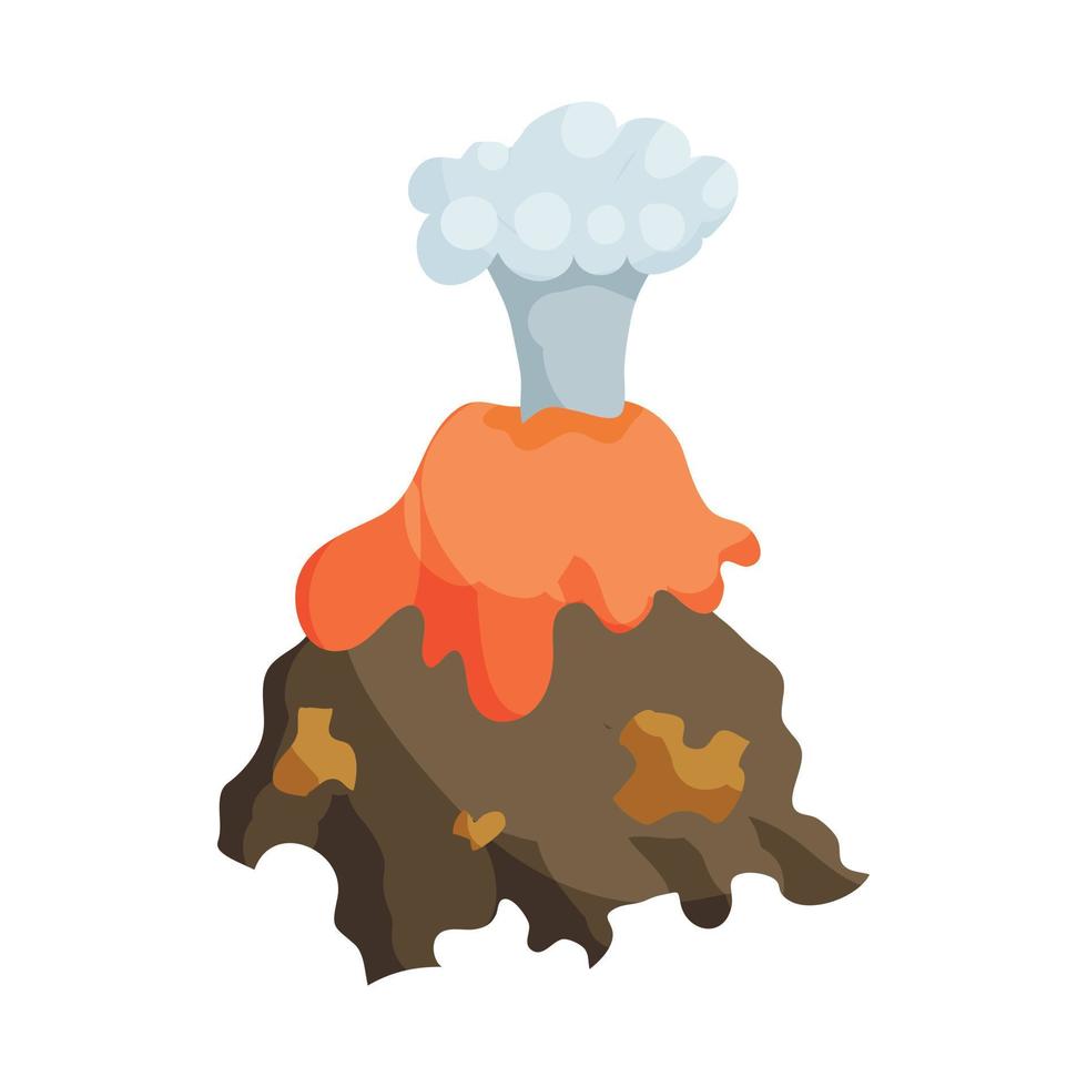 erupción volcánica e icono de lava, estilo de dibujos animados vector