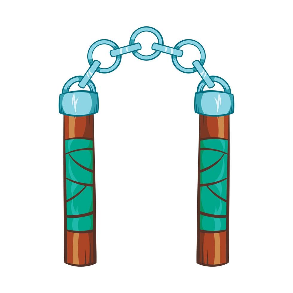 Ninja nunchaku weapon icon, cartoon style vector