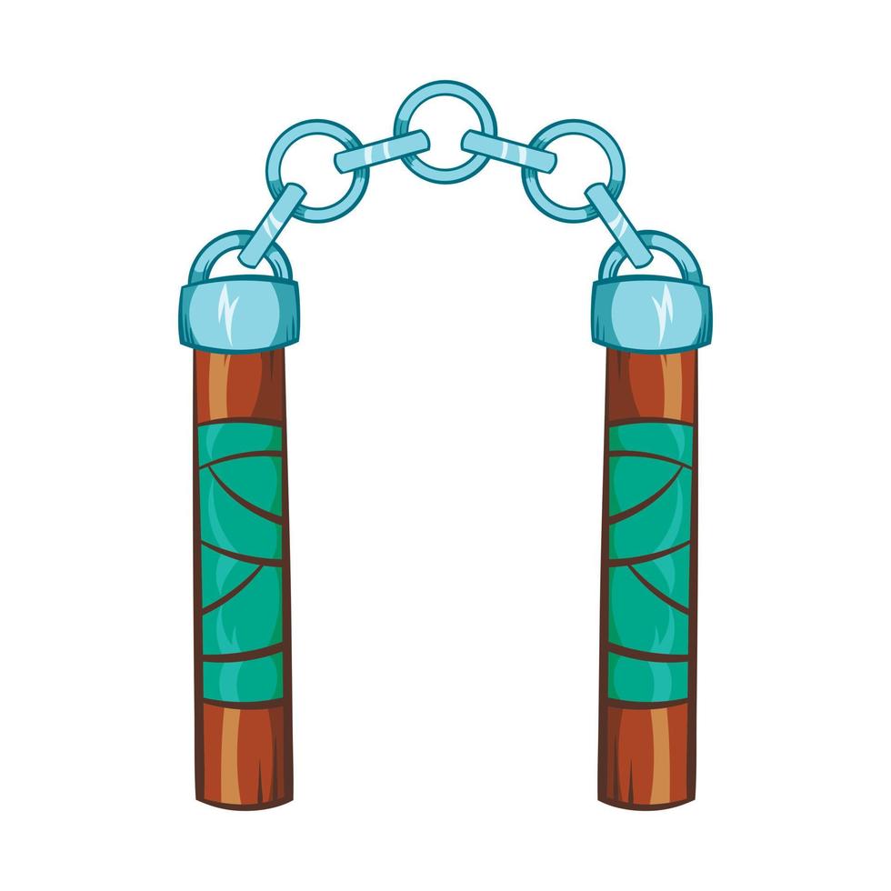 Ninja nunchaku weapon icon, cartoon style vector