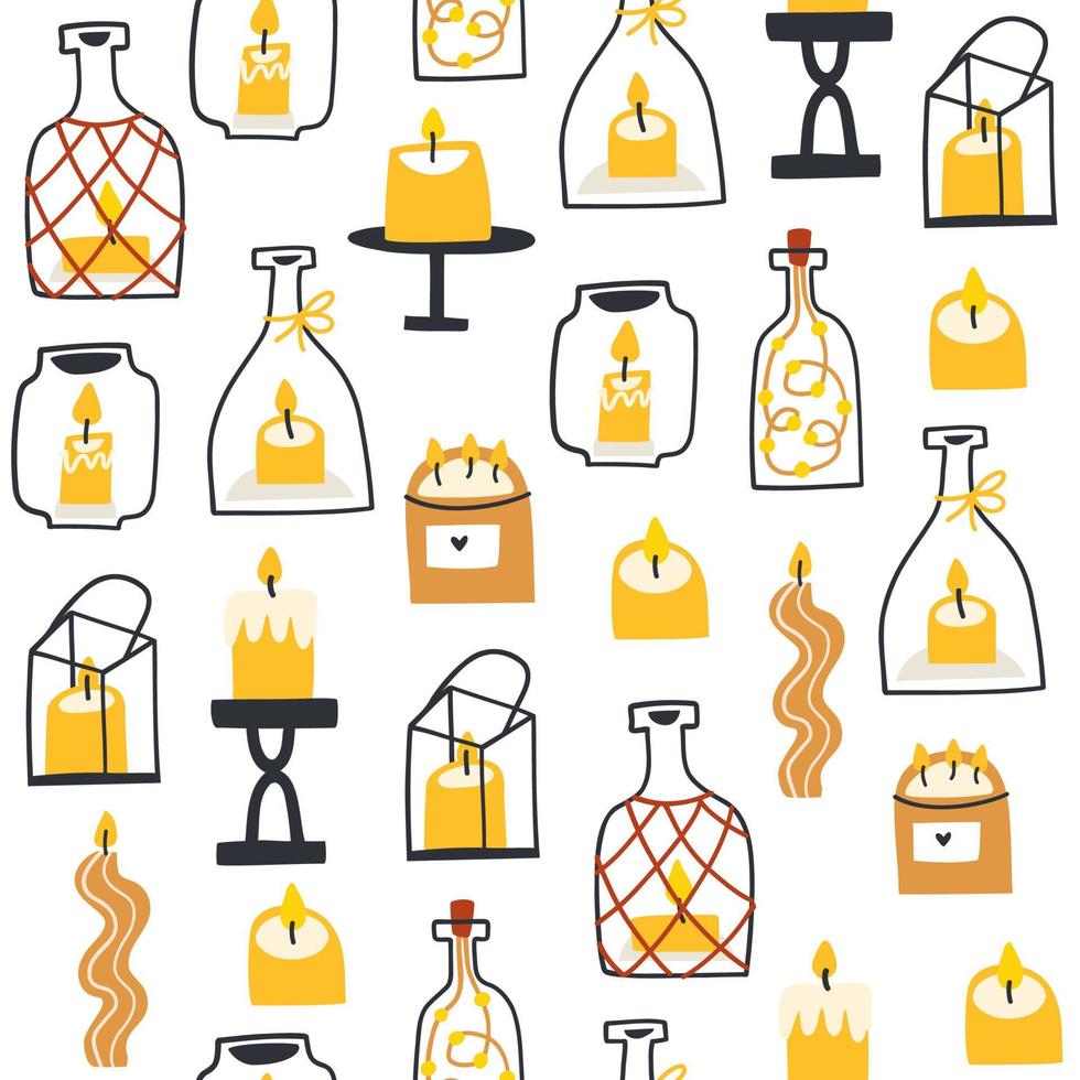 seamless pattern with candles. hand drawn vector illustration.