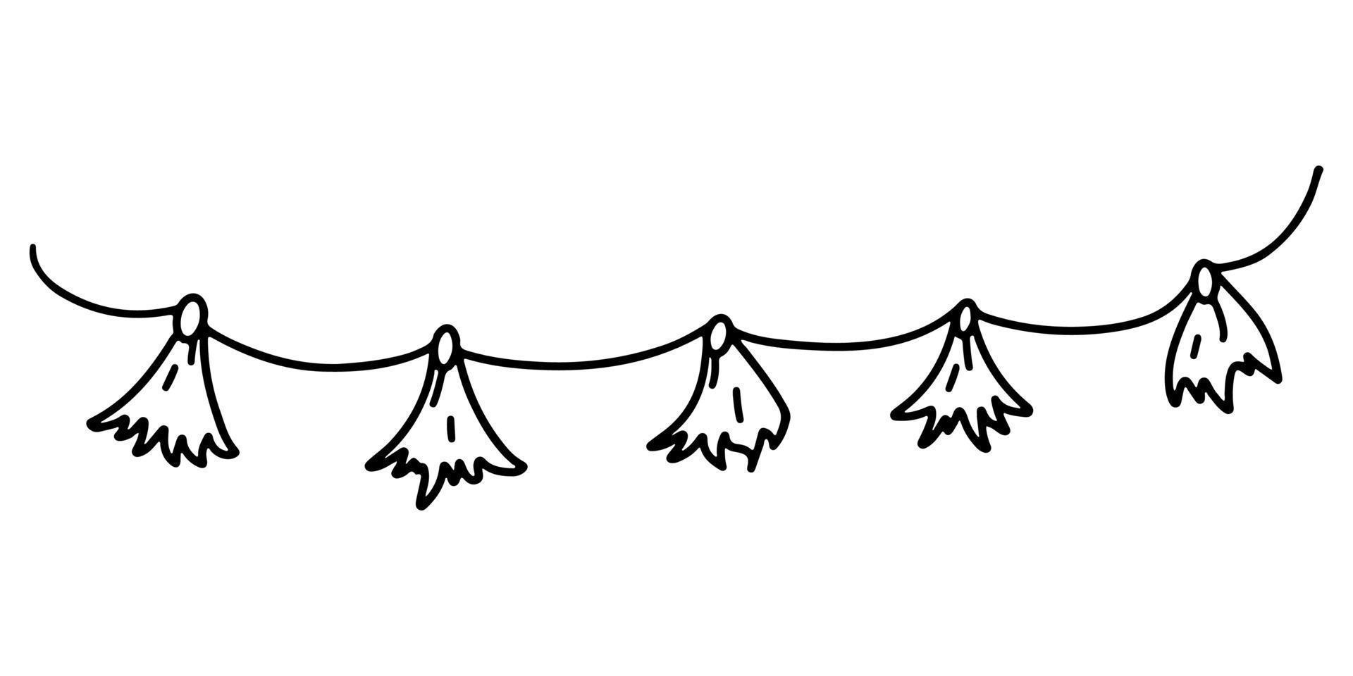 Decorative festive garland isolated on white background. Vector hand drawn illustration in doodle style. Use it for greeting cards, decorations, logo.