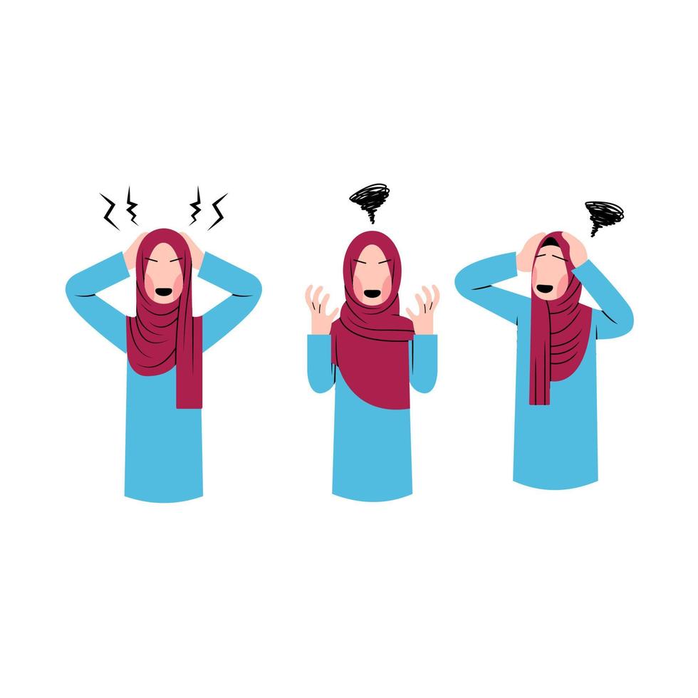Set Of Hijab Woman Angry Illustration vector
