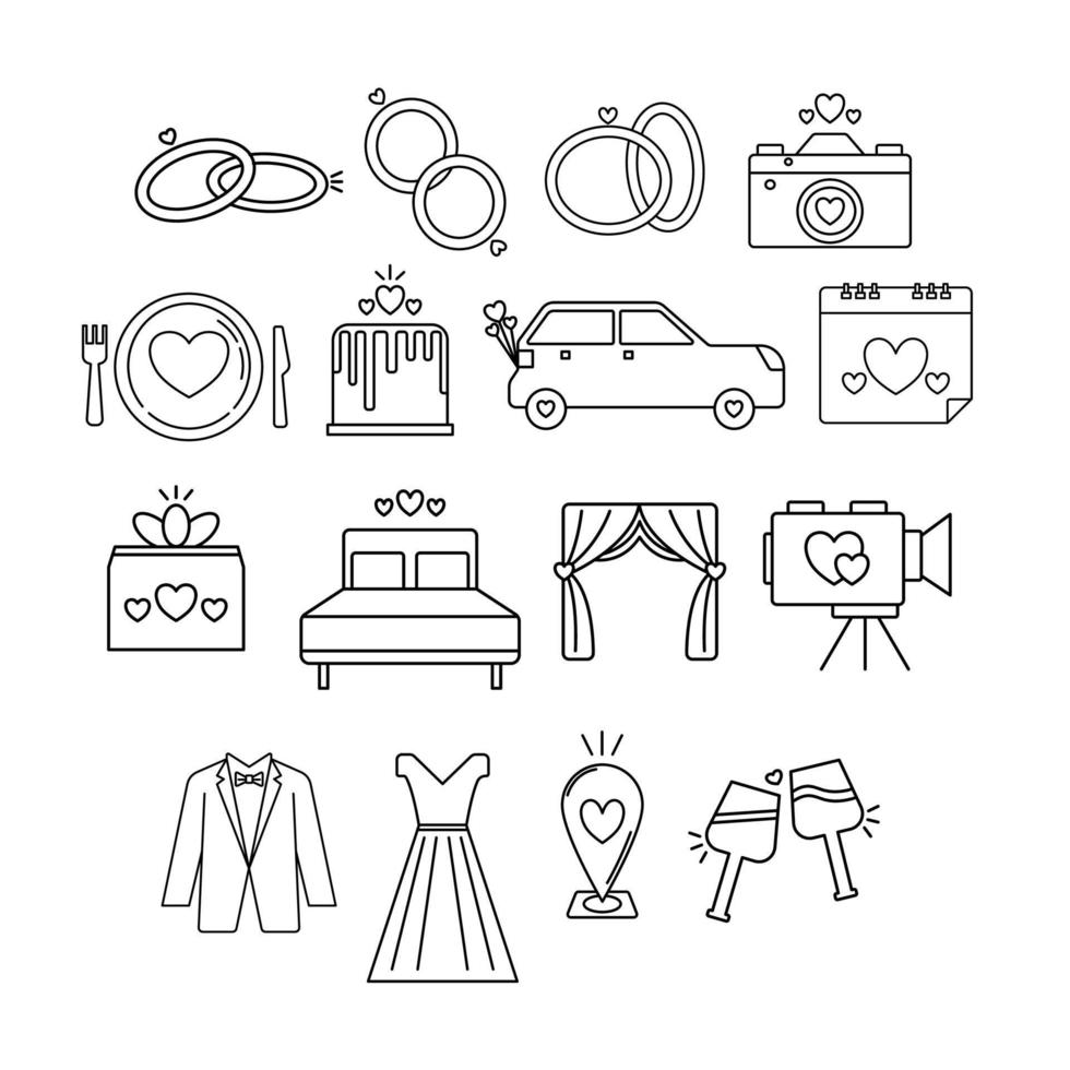 conjunto de icono de esquema de boda vector