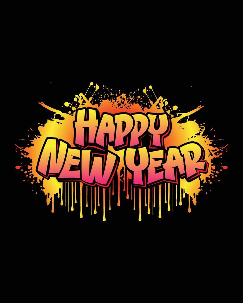 El diseño de estilo de arte de graffiti de feliz año nuevo para múltiples propósitos utiliza camisetas, bolsos y estampados de tazas. celebración de Año Nuevo vector