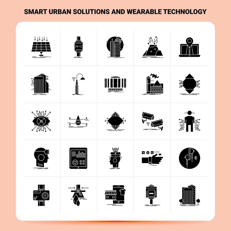 Solid 25 Smart Urban Solutions And Wearable Technology Icon set Vector Glyph Style Design Black Icons Set Web and Mobile Business ideas design Vector Illustration