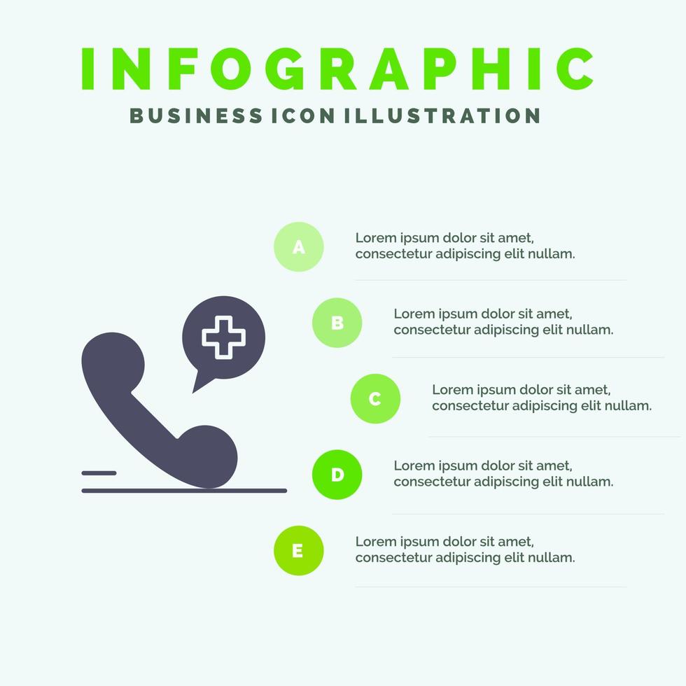 fondo de presentación de 5 pasos de infografía de icono sólido de hospital médico de teléfono móvil vector