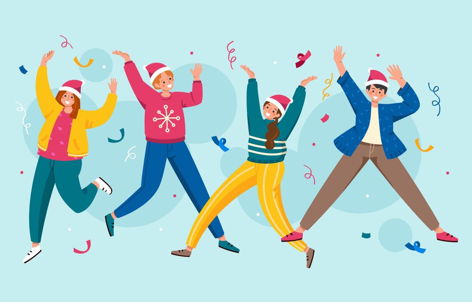 Jumping People Celebrating Christmas vector