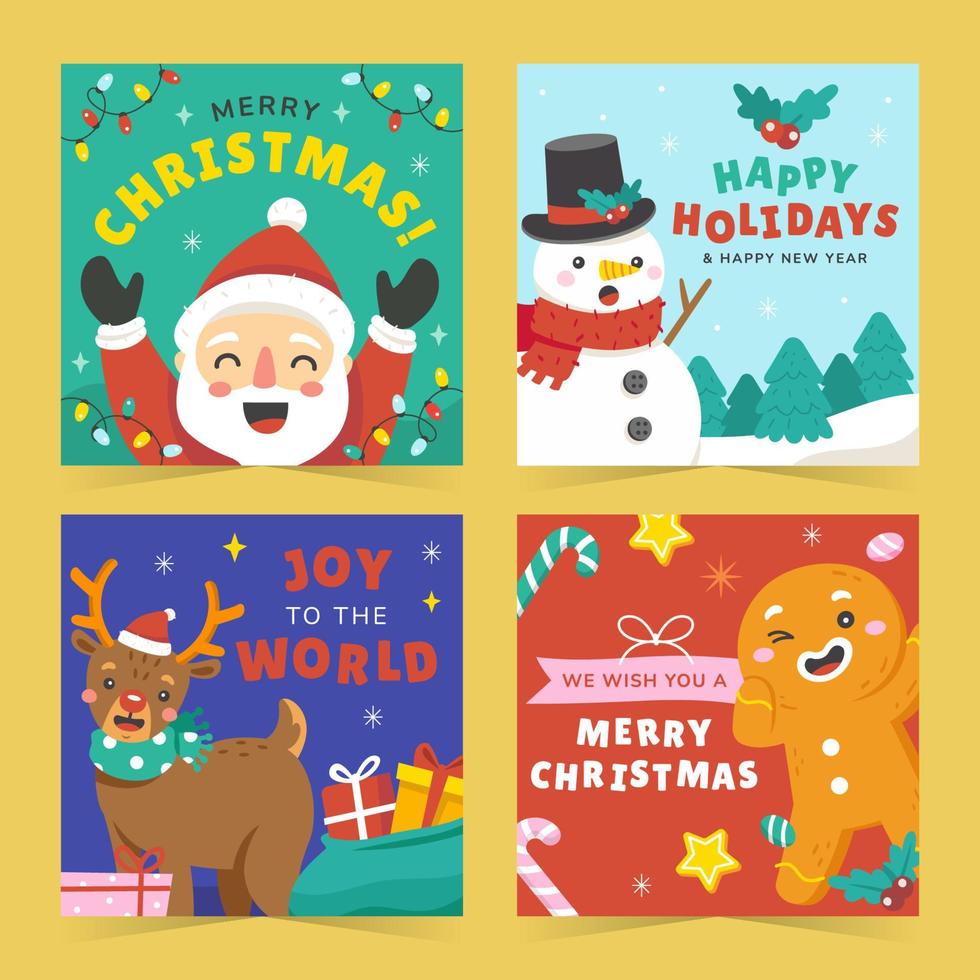Cute Santa and Friends Greeting Cards vector
