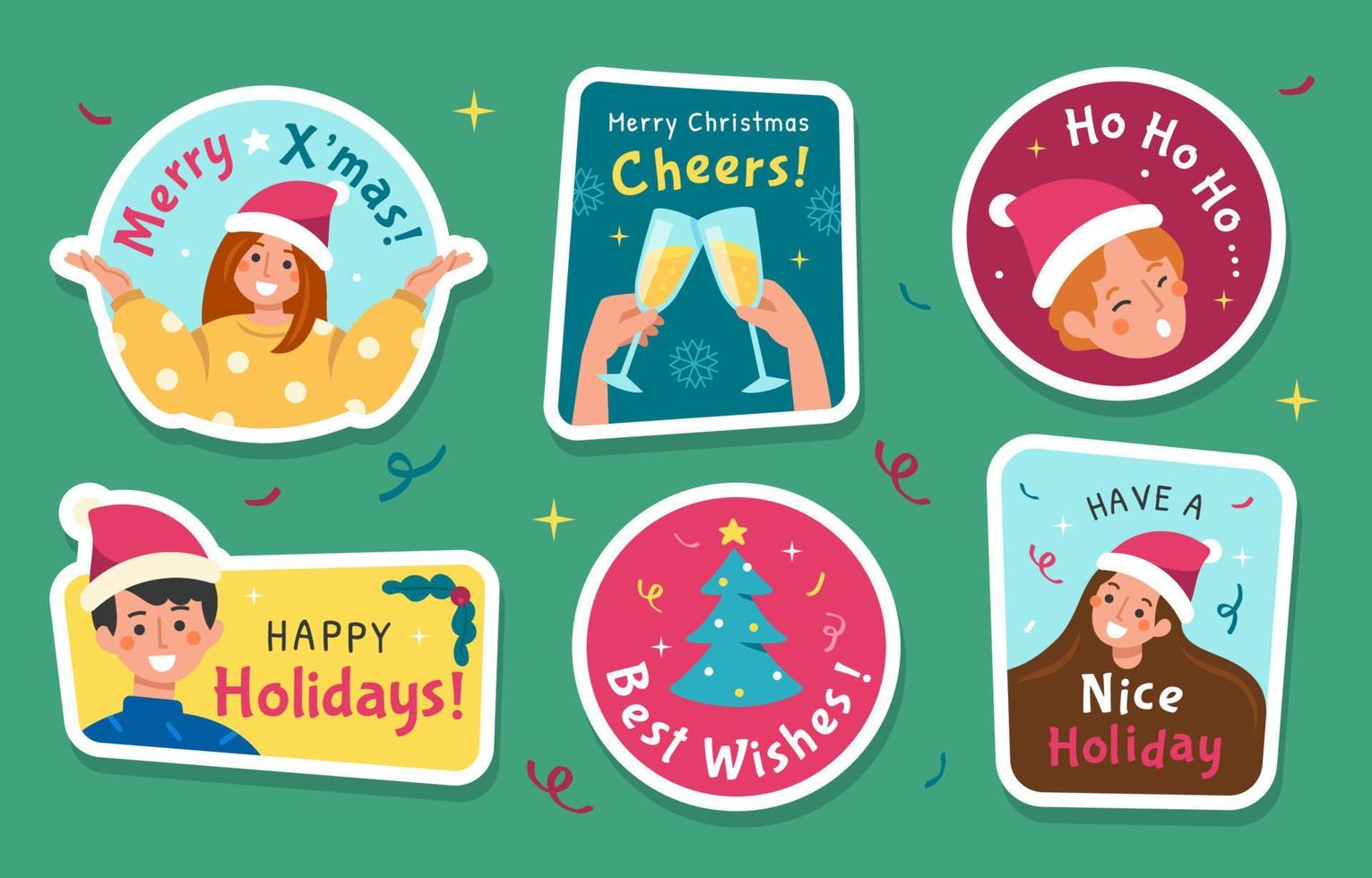 Merry Christmas Greeting Stickers vector