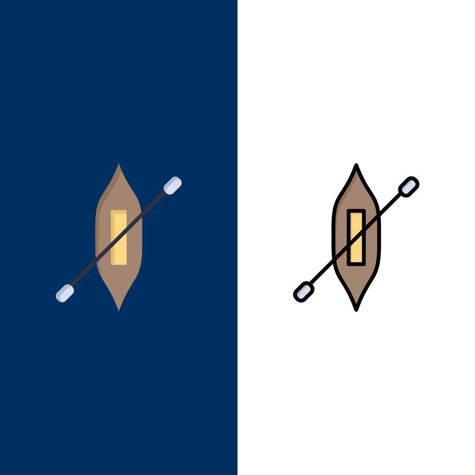 Boat Canoe Kayak Ship  Icons Flat and Line Filled Icon Set Vector Blue Background