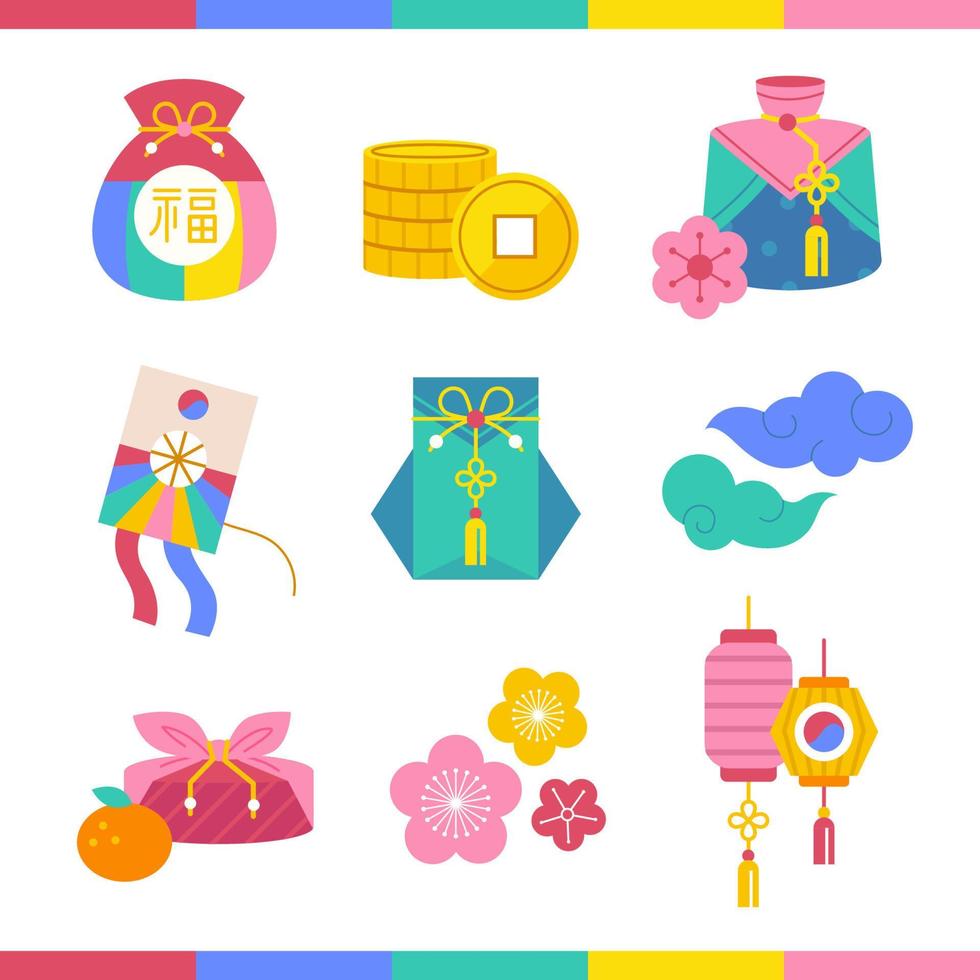 conjunto de iconos de año nuevo coreano vector