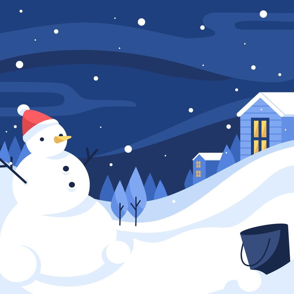Snowman Standing Alone in Snowy Night vector