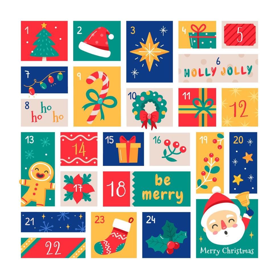 Cute Chistmas Advent Calendar Template vector