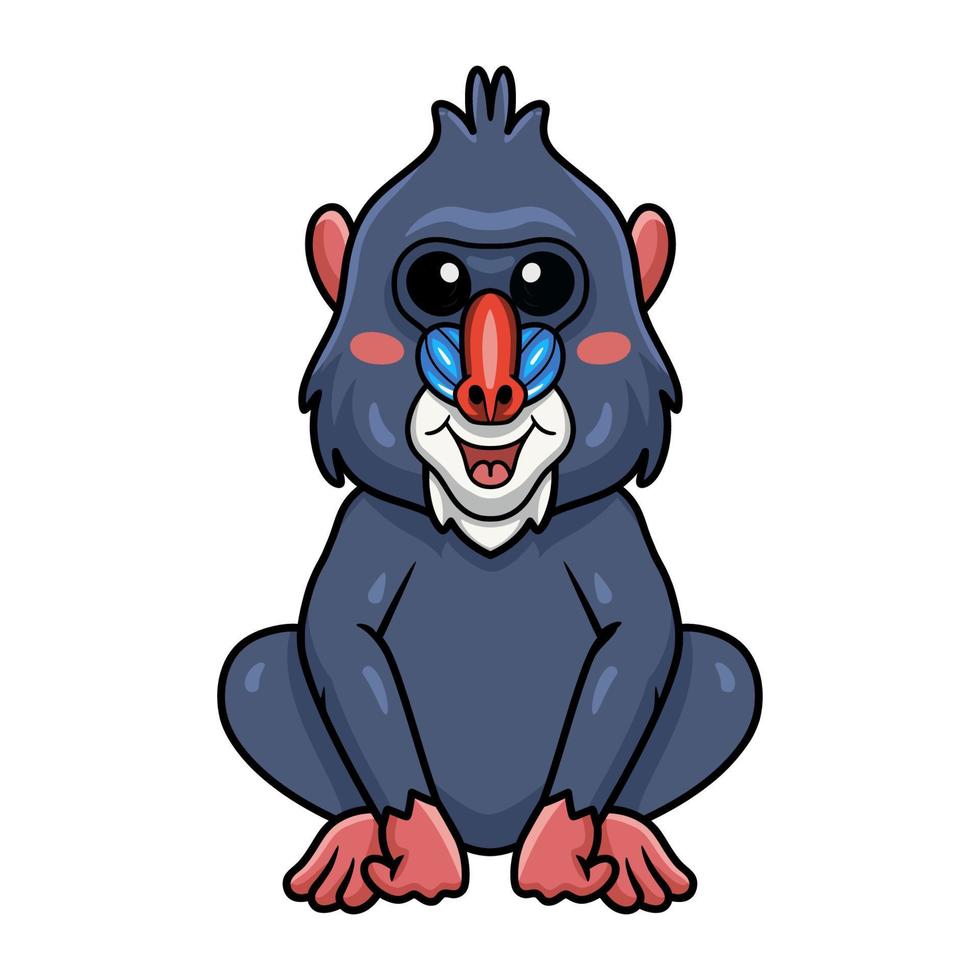 pequeño y lindo dibujo animado de mandril sentado vector