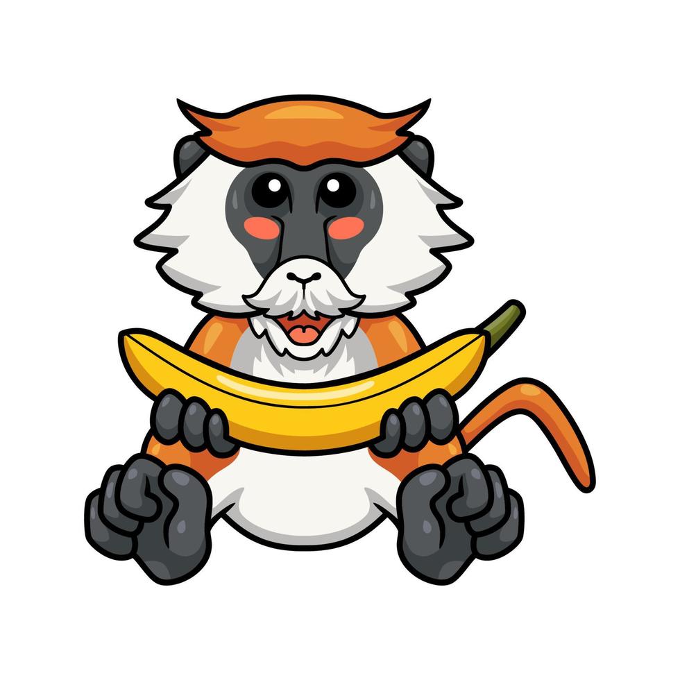 Cute little patas monkey cartoon holding banana vector