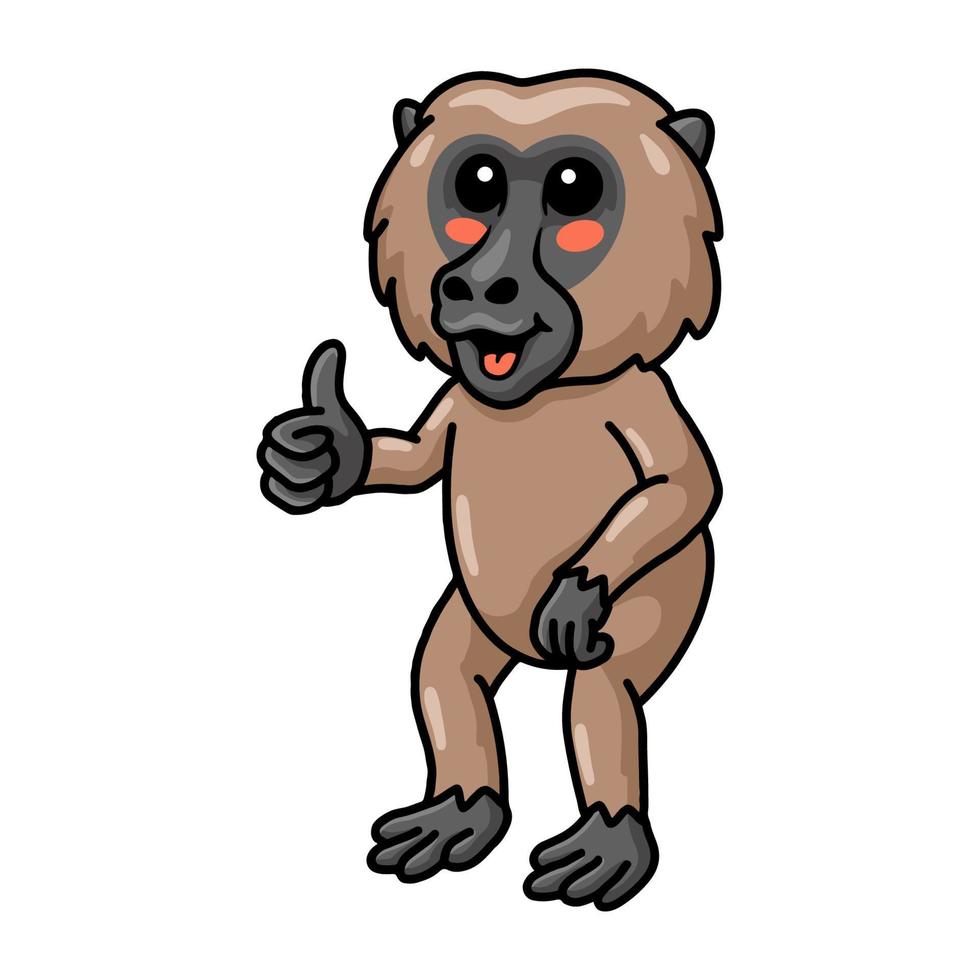 Cute little baboon monkey cartoon giving thumb up vector