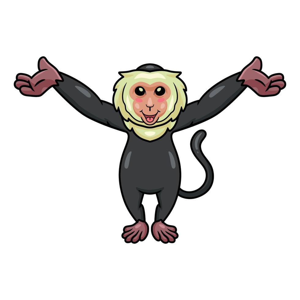 Cute little capuchin monkey cartoon raising hands vector