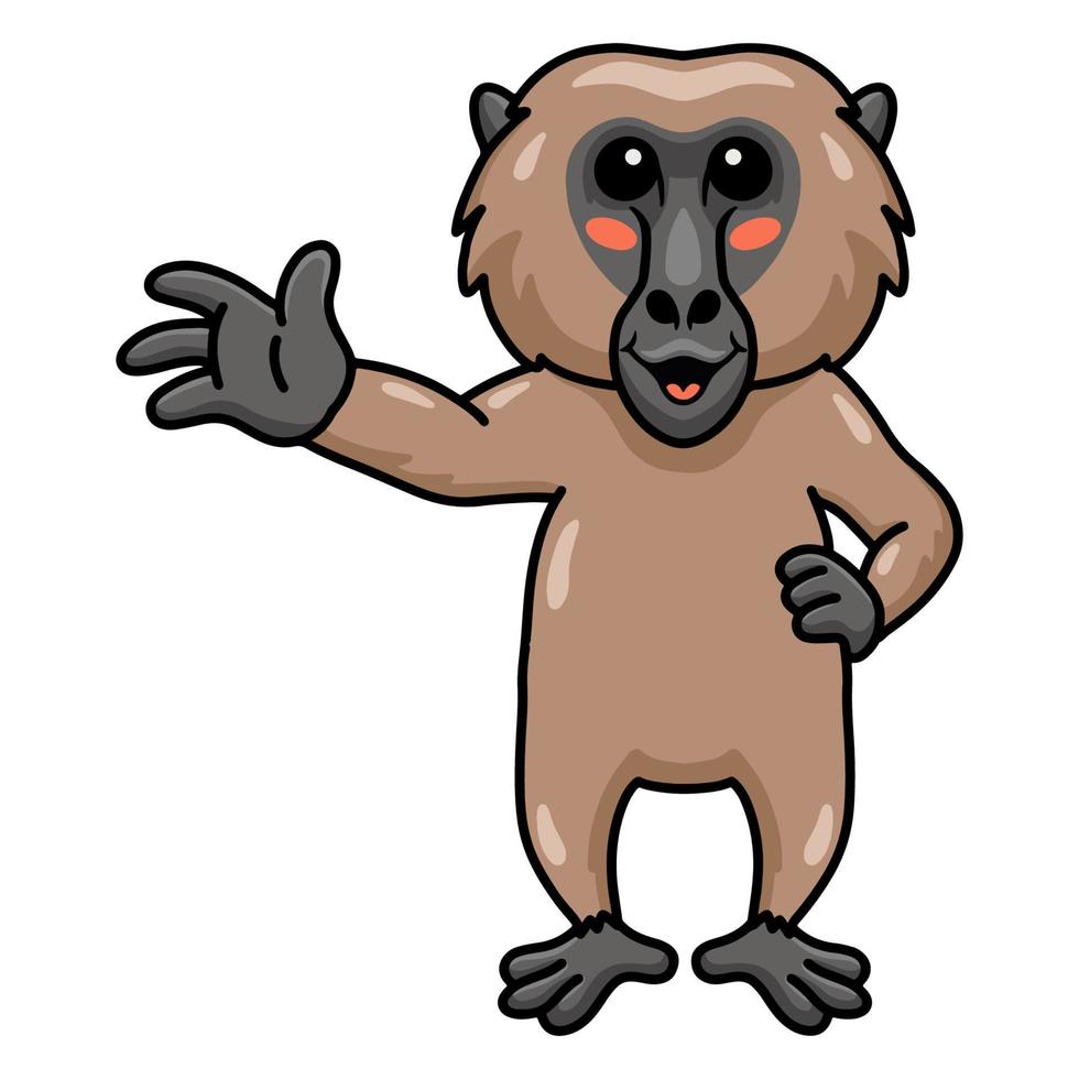 Cute little baboon monkey cartoon waving hand vector