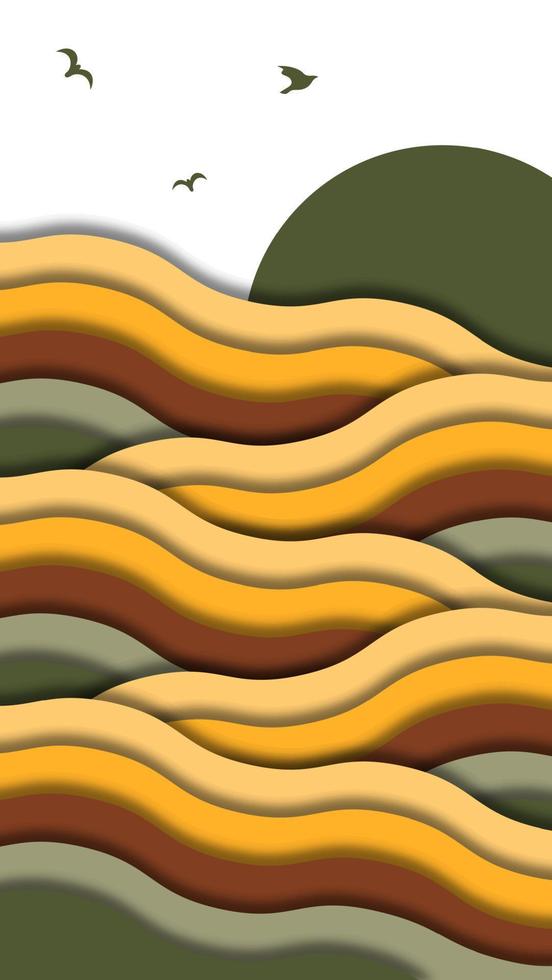 Abstract waves background with papercut style vector