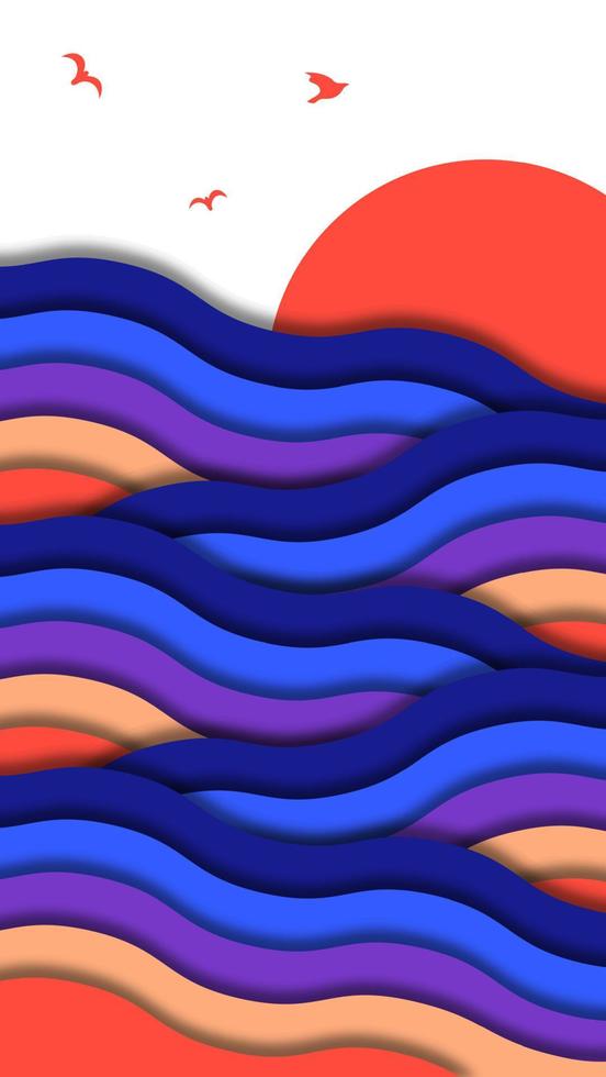 Abstract waves background with papercut style vector