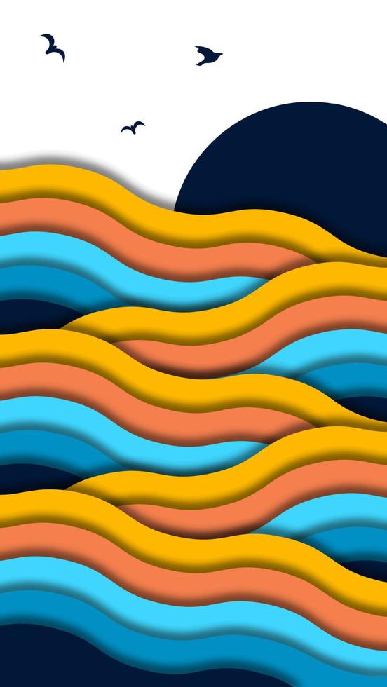 Abstract waves background with papercut style vector