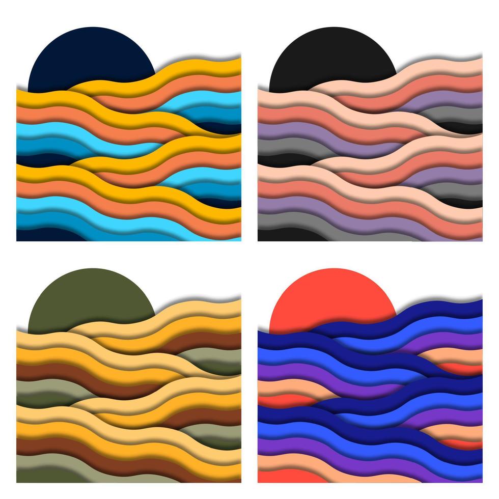 Abstract waves background with papercut style vector